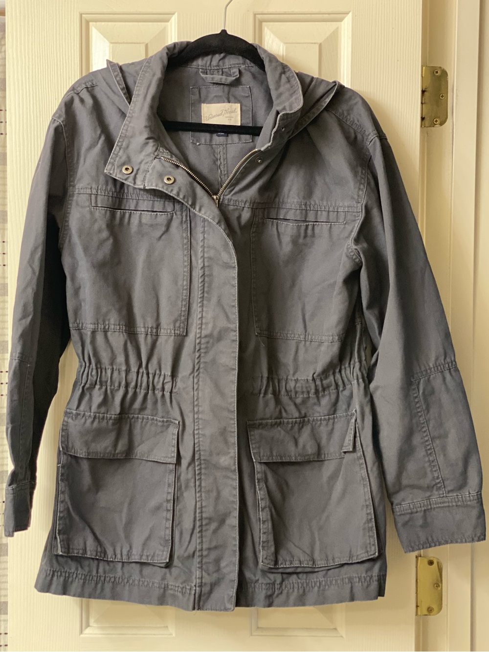 Universal Thread Drawstring-Waist Utility Hooded Jacket in Washed Gray Size L